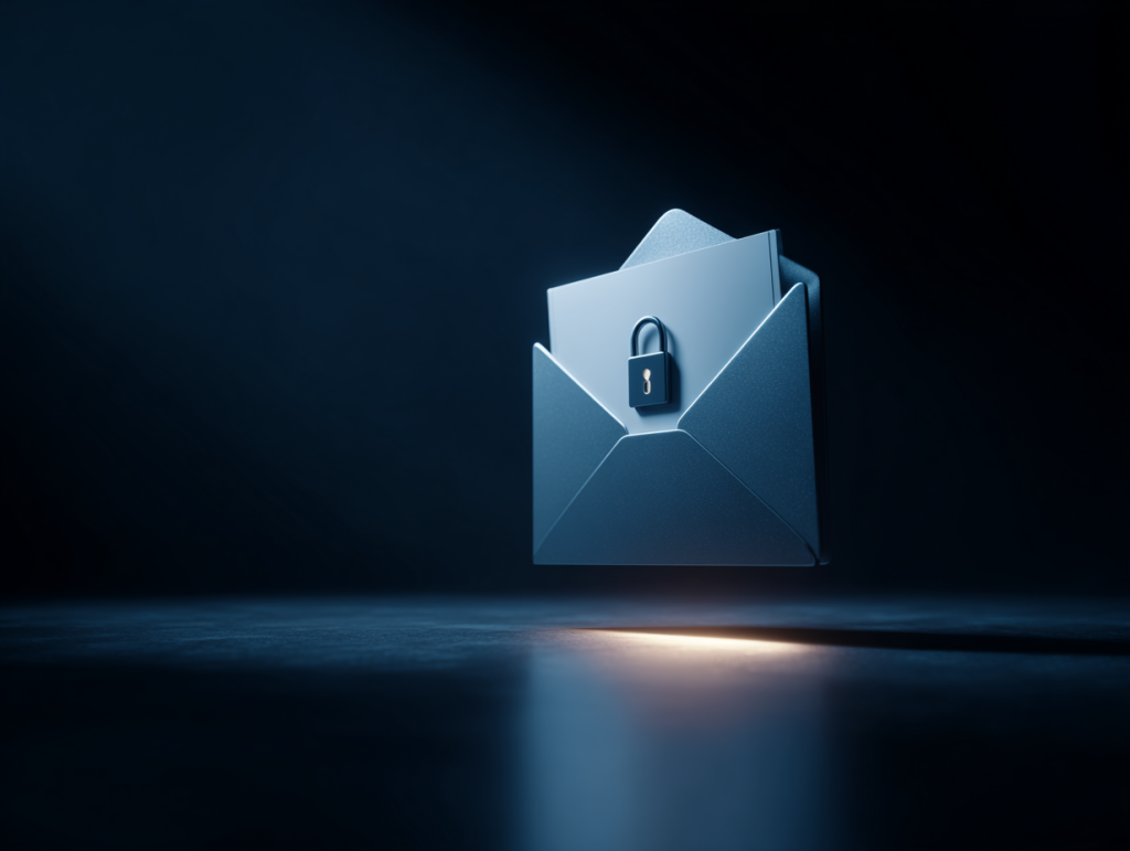 Encrypted email envelope sealed with digital lock representing secure private email communication